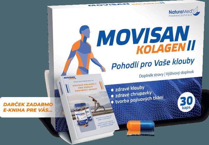 Obrázok balenia doplnku stravy Movisan Kolagen II obsahujúceho 60 kapsúl.